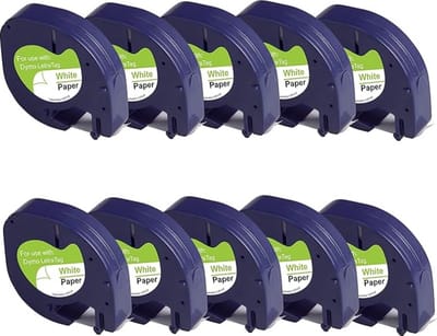Label Tape Geschikt voor Dymo 91200 | 12 mm x 4 m | S0721510 - Zwart op Wit - 10 stuks - Geschikt voor: LT-100H LT-100H PlusLT-100T LT-100T Plus XM XR 2000 QX50