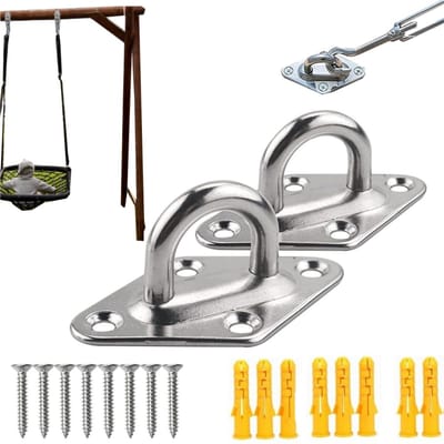 2 stuks montageplaat - ophangbeugels - accessoires voor het ophangen van hangmatten - roestvrijstalen diamanthaakplaat - met bevestigingsschroeven - geschikt voor zandzakken, schommels, hangmatten en waslijnen (6*2,3 cm - zilver)
