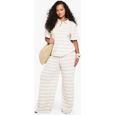 boohoo Dames PLUS ENKELKANAALS TREKKOEORDTAILLE SUPER OVERSIZED BROEK MET WijDE PijP | Stone | Maat: 18