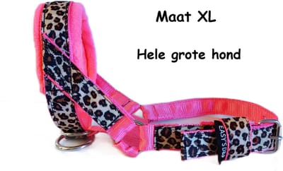 Hoofdhalster hond - Anti trek - Zwart - Gevoerd - Maat XL - Neon roze - Panterprint - Antitrek hoofdhalster hond - Hoofdhalster hond - Antitrek hond - Trainingshalsband