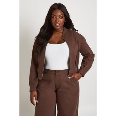 boohoo Dames Plus Twill Bomberjack | Chocoladebruin | Maat: 44