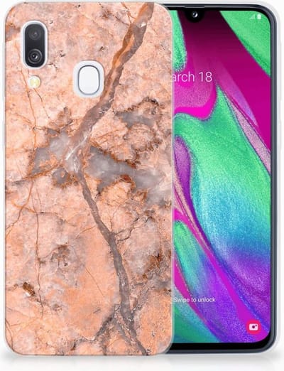 Samsung Galaxy A40 TPU Siliconen Hoesje Marmer Oranje