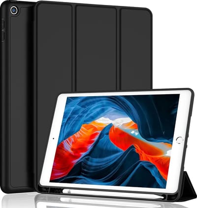 ipad 2021 hoes met pencil houder smart bookcase Zwart - ipad hoes 9e generatie 10.2 - ipad hoes 2021 cover met apple Pencil Vakje