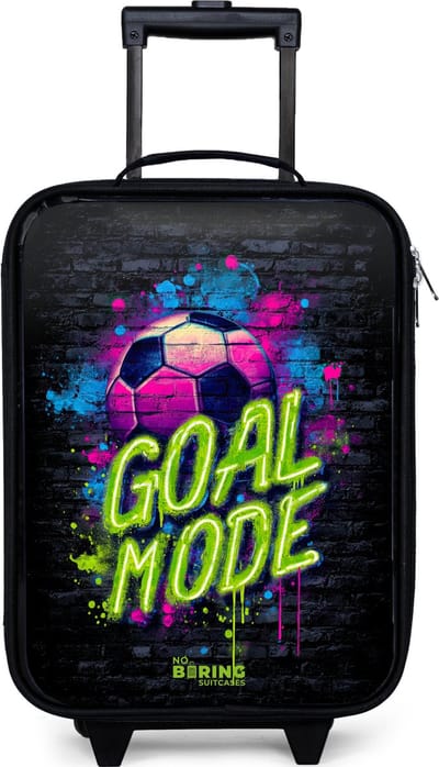 NoBoringSuitcases.com® - Kinderkoffer jongen - Kindertrolley meisje - Neon - Graffiti - Voetbal - Kleurrijk - Koffer kind lichtgewicht - Reiskoffer trolley voor kinderen - Koffertje met lichtgevende wieltjes - Rolkoffer zwart