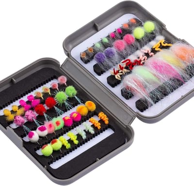 Vliegvis Set - Vliegen Assortiment - Forel Baars Vissen - Inclusief Vliegenbox - 57 Stuks - Gekleurde Vliegen