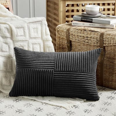 Famanu – Kussensloop 1 stuk - zwart - 30 x 60 cm - zacht corduroy kussenslopen - kussenovertrek - decoratieve kussensloop - bankkussen - sierkussen - boho - decoratie voor bank - slaapkamer - woonkamer - balkon