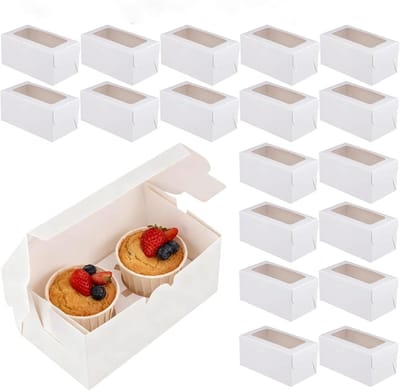 50 Stuks Cupcake Dozen met Venster en Inzetstukken, Witte Bakkerijverpakking voor Muffins, Koekjes en Desserts