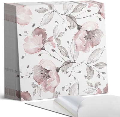 Coloray Plaktegels - Bloemen aquarelpatroon Zelfklevende Tegels - 20 cm x 20 cm - Roze Plaktegels - 20 stuks - Vierkant PVC Tegels - Plaktegels Badkamer - Plaktegels Vloer - Vinyl Tegels Zelfklevend - Wandtegel Zelfklevend