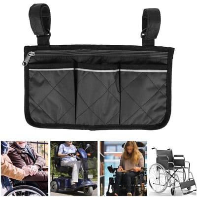 Rolstoel Zijtas - Waterdichte Opbergzak - Multi-Pocket Design - Voor Mobiele Stoelen - Zwart - 30×20×10cm - 1 Stuk