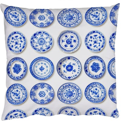 Sierkussens - Kussentjes Woonkamer - 50x50 cm - Borden - Bloemen - Patroon - Blauw