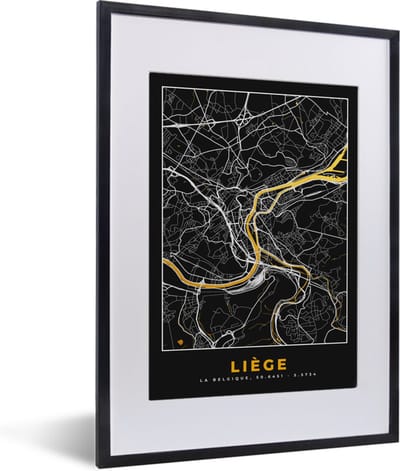 Fotolijst incl. Poster - Kaart - Liège - Goud - Plattegrond - Stadskaart - 30x40 cm - Posterlijst