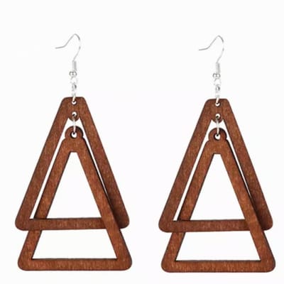 Zilver Lange Hout-Oorbellen- Triangle- Bruin - Charme Bijoux