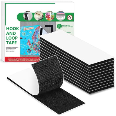 Zelfklevend klittenband set - 12 dubbelzijdige strips, extra sterk en slijtvast (30 x 100 mm, zwart)