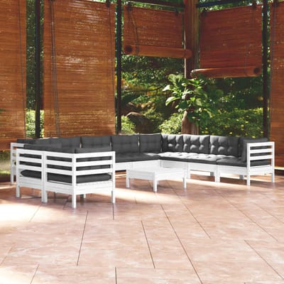 vidaXL - 11-delige - Loungeset - met - kussens - massief - grenenhout - wit