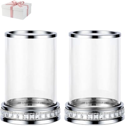 Dailygoods- Stompkaarsenhouder Goud - Windbestendig - Glazen Kap - Metalen Kandelaar - Strass Decoratie - Geschikt voor 3"x5" Kaarsen