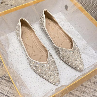 Strass spitse enkele schoenen dames zomer modellen platte bodem fee ondiepe mond lieveheersbeestje schoenen zachte bodem grote maat 41