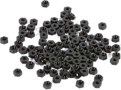 Nylon zeskantmoer M3 zwart 50 stuks | Kunststof moeren