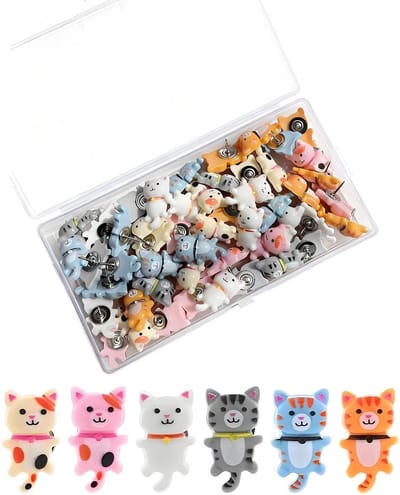 Dailygoods- Kattennaalden 30 stuks - Prikbord Kurk - Punaises Dieren - Decoratieve Push Pins - Duurzaam - Transparante Verpakking