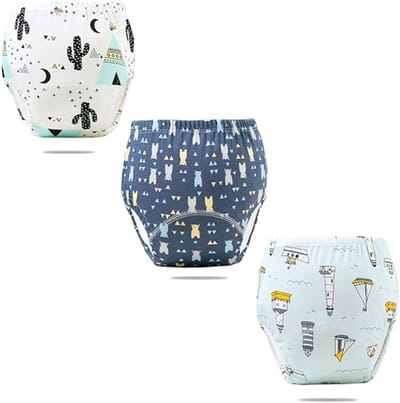 Set van 3 babyluiers voor jongens en meisjes, wasbare trainingsbroekjes, geschikt voor baby's van 1-5 jaar, Meerkleurig-3, maat 90 (Minder dan 9 kg).