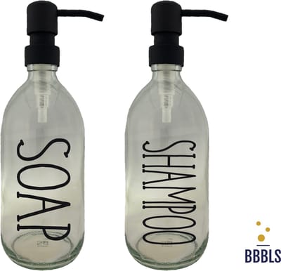 BBBLS® Design Dispenser Giftset "Soap Shampoo" | Transparant Kunststof | 500ml | RVS / Metaal Pomp Zwart | Zeeppomp | Zeepdispenser | Zeephouder