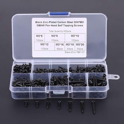 Dailygoods- Zelftappende Schroeven 500 Stuks - M3 Kruiskopschroeven - Bevestigingselementen - Kunststof Doos - Roestvrij Staal/Koolstofstaal - Corrosiebestendig - Bevestigingsschroeven