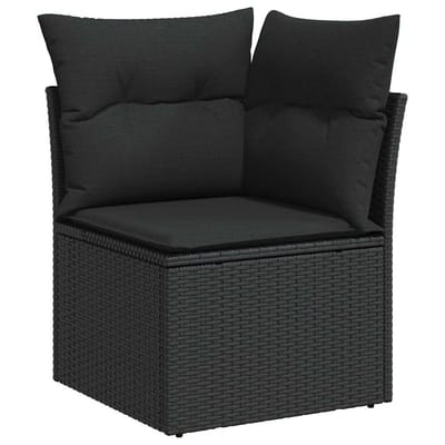 vidaXL Tuinbank Set met kussen met opslag 7 pcs Zwart Poly rattan