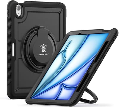Turtle Shift Hoes - Geschikt voor iPad Air 11 inch (M4 / M3 / M2) - Hoes met screen protector - Uitklapbare standaard - Zwart