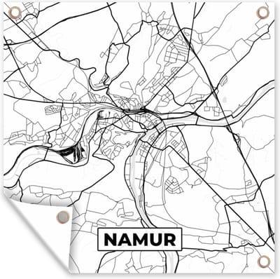 Tuin poster Stadskaart – Plattegrond – België – Zwart Wit – Namur – Kaart - 200x200 cm - Tuindoek