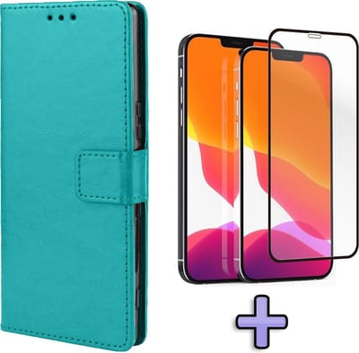 HB Hoesje Geschikt voor Apple iPhone 12 & 12 Pro Turquoise - Portemonnee Book Case - Kaarthouder & Magneetlipje & Volledige Display Screenprotector