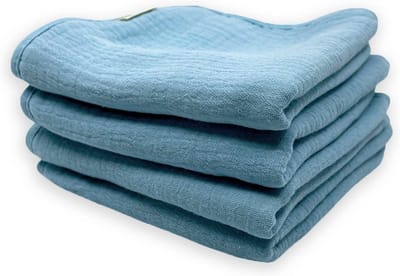 Smikkels – spuugdoekjes / monddoekjes baby – set van 4 – bio katoen (hydrofiel + badstof) – blauw
