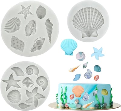 3 stuks siliconen vormen schelpen fondantvormen met zeemotieven, zeedieren siliconen fondant bakvorm DIY set voor maritieme chocolade, fudge, taartdecoratie ijsblokjes, handgemaakt