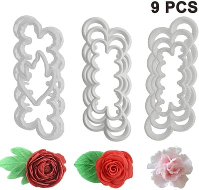 Oneay 9 stuks rozen, anjers en pioenrozen 3D-bloemblaadjes taartvormpjes, bloemvormige fondant decoratievormpjes, doe-het-zelf bakaccessoires