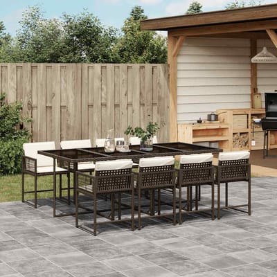 vidaXL - 9-delige - Tuinset - met - kussens - poly - rattan - bruin