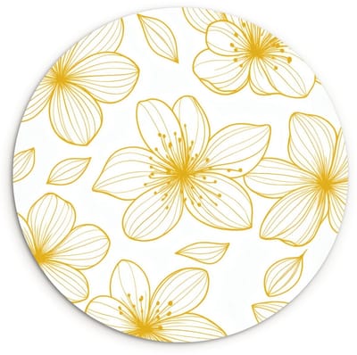 WallCircle® Wandcirkel 120x120 cm - Muurcirkel Bloemen - Patroon - Illustratie - Geel - Muurdecoratie woonkamer - Wanddecoratie slaapkamer - Kamer decoratie accessoires - Ronde schilderijen XXL