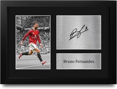 Voetbal Poster Ingelijst - Sport Foto - Fan Decoratie - Gedrukte Replica Handtekening - A4 Formaat - Zwart