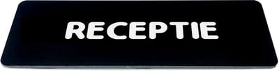 Deurbordje met Tekst receptie - Zwart/wit met ronde letter - Formaat 150mm x 50mm x 1,6mm - zelfklevend