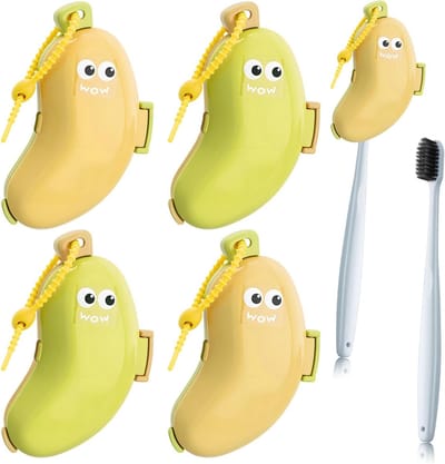 Set van 4 Bananen Tandenborstels met Houder en Tandpasta Dispenser, Handig voor Thuisgebruik en Reis, Ideaal voor Kinderen en Volwassenen