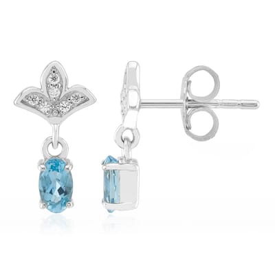 Cavill - 925 Sterling Zilveren Oorbellen met 0,374 ct Santa Maria Aquamarijn & 0,073 ct Zirkonia - Elegante Blauwe Ovaal Edelsteen