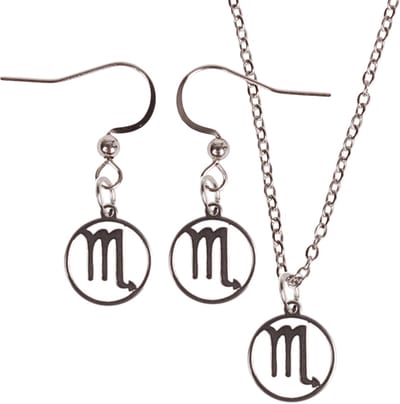 Set - Kinderketting 45cm - Oorbellen Zilverkleurig - hanger sterrenbeeld Schorpioen