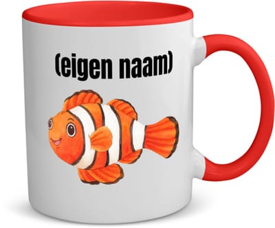 Akyol - oranje vis (nemo) met eigen naam koffiemok - theemok - rood - Vis - vissen liefhebbers - iemand die houdt van vissen - verjaardag - cadeau - kado - 350 ML inhoud