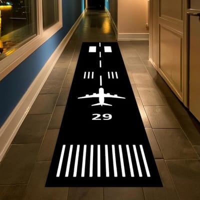 Vliegtuig Landingsbaan Loper Vloerkleed Glow-Geïnspireerd Luchthaven Hal Tapijt voor Kinderen Piloot Cadeau Luchtvaart Thema Moderne Vloermat Slaapkamer 40X120CM