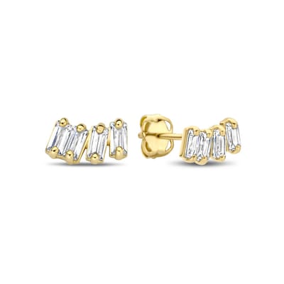 New Bling - 9NBG-0876 - 14K geelgouden Oorknoppen – Met 4 Zirkonia-Steentjes – Dames Oorbellen