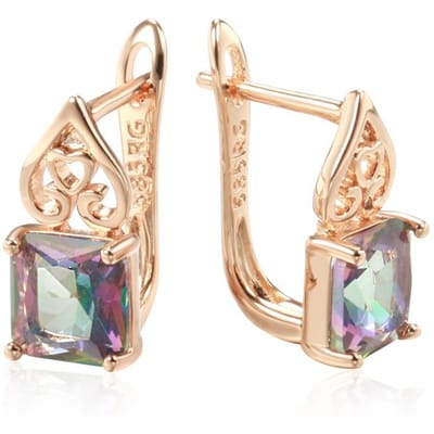 Boucles d'oreilles pendantes en zircon naturel carré pour femmes Pour femmes Mode Couleur Or Luxe Fête de Vacances Bijoux Quotidiens beige