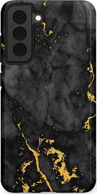 Casetastic hoesje geschikt voor Samsung Galaxy S21 FE 5G - Dubbellaagse bescherming - Zwarte Marmer Goud - Fashion Case - Zwart Goud