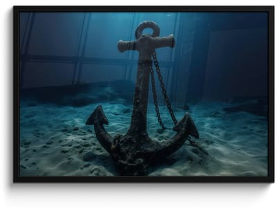 Poster in lijst - Fotolijst 90x60 cm - Posters - Anker - Ijzer - Zeebodem - Zand - Posterlijst zwart - Decoratie - Wanddecoratie woonkamer - Muurdecoratie slaapkamer