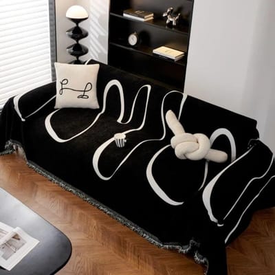 Zwart Witte Lijnen Bankhoezen Luxe Bankhoes Stof Slipcover Antislip Stof Bankkussen Deken Decoratieve Stofhoes 180x130cm