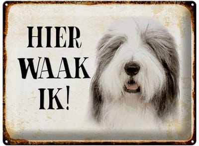 metalen bord zeggende 40x30cm nederlandse hier Waak ik Bobtail hond decoratie