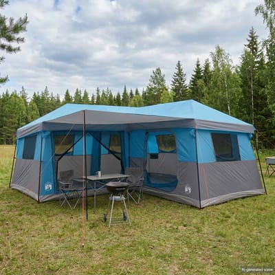 vidaXL - Gezinstent - met - regenhuif - waterdicht - 14-persoons - Blauw