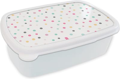 Broodtrommel Wit - Lunchbox - Brooddoos - Confetti - Pastel - Patronen - 18x12x6 cm - Volwassenen