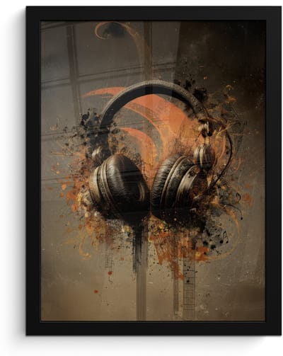 Poster in lijst - Fotolijst 30x40 cm - Posters - Koptelefoon - Bruin - Verf - Vintage - Posterlijst zwart - Decoratie - Wanddecoratie woonkamer - Muurdecoratie slaapkamer